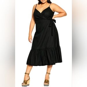 City Chic Black Sweet Tie Cotton & Linen Wrap Dress Size 18